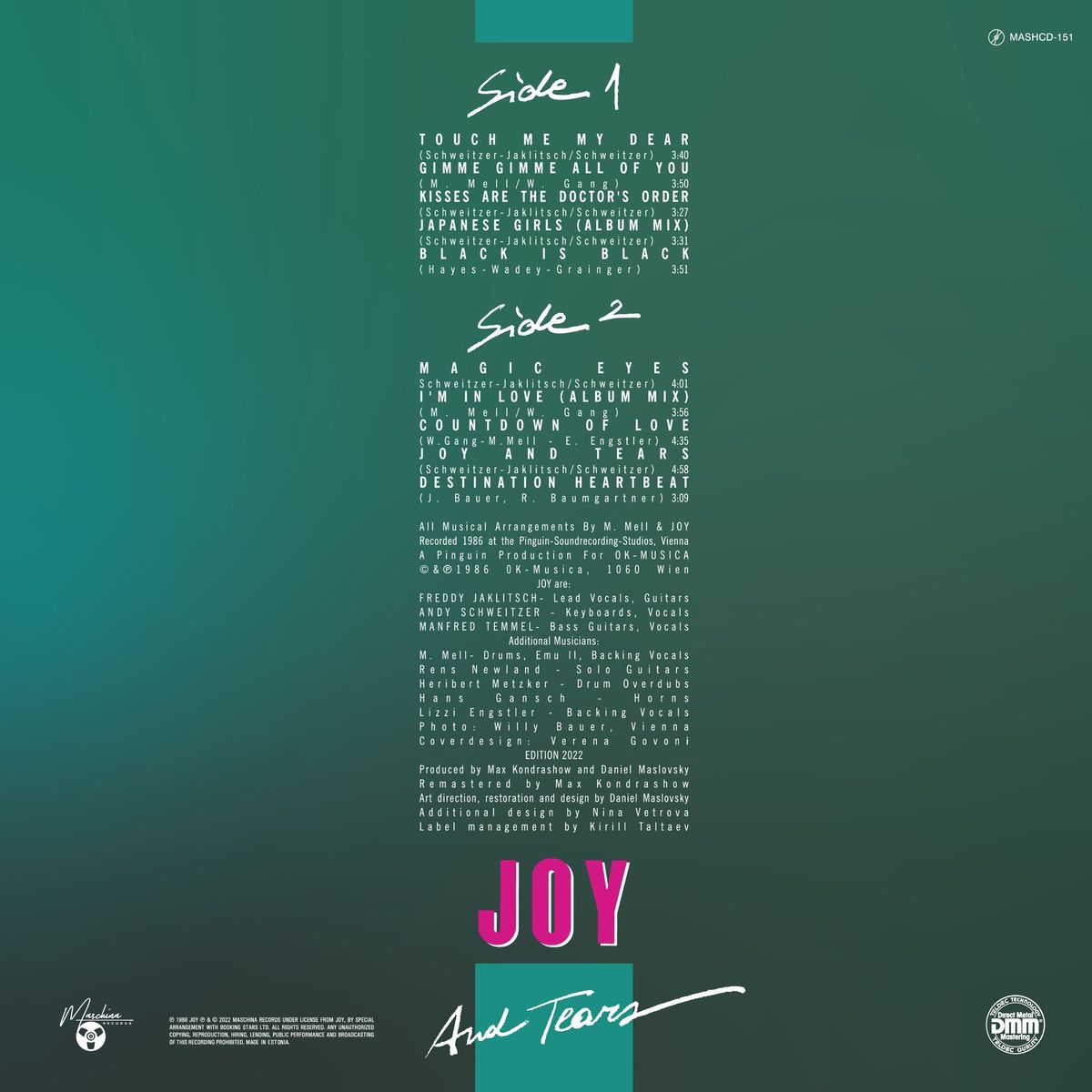 Вінілова платівка Joy — «Joy And Tears» (1987/2022) [Collector's Edition Blue Vinyll]